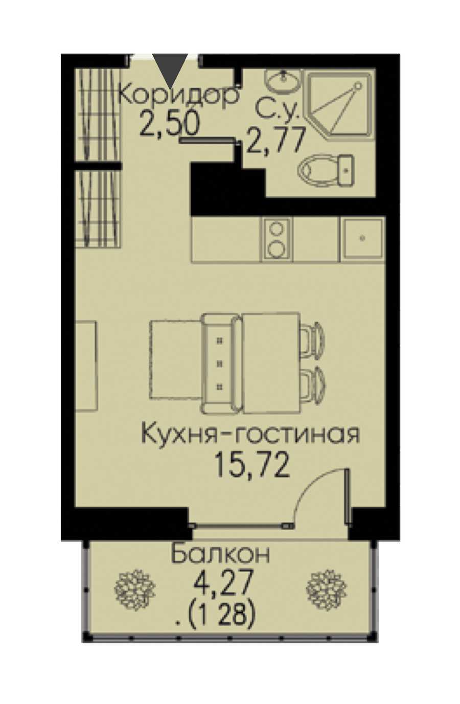 Студия в : площадь 22.27 м2 , этаж: 3 – купить в Санкт-Петербурге